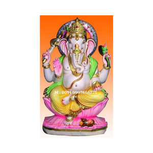 Estatua de Ganesh en Mármol Blanco, Posición Sentada en Flor de Loto, Ideal para Regalo - Product Image 1