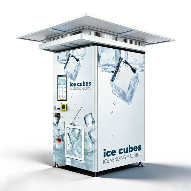 Haloo Auto Ice Making Packing Selling System24/7 Unmanned Bagged Ice Kiosk Outdoor Ice Vending Machine with Canopy