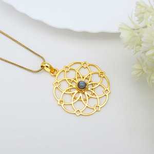 Collar con Colgante de Oro Exclusivo, Joyería Tribal de Latón para Mujer, Chapado en Oro de 18k, Geometría Sagrada, Labradorita, Mandala, Venta al por Mayor/OEM/ODM - Product Image 6