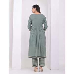 Green <b>Block</b> <b>Printed</b> Cotton Salwar Kameez Pant Set - Product Image 6