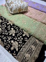 Broderie Georgette à la demande avec tissu de travail Zari et séquence pour la fabrication de costumes du fournisseur indien