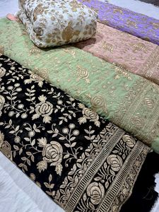 ผ้าทอจอร์เจียผสม zari และผ้าทำงานสำหรับทำสูทจากผู้จำหน่ายชาวอินเดีย - Product Image 3