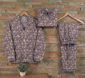 Women's Pure Cotton Woven Thermal V-Neck Pajama Set Handmade Bridal <b>Night</b> <b>Dress</b> Elastic Waist Soft Comfortable - Product Image 4
