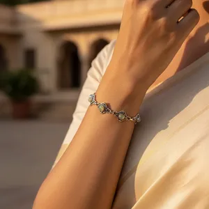 925 <b>Silver</b> Fashion <b>Beaded</b> <b>Bracelet</b> with Green Gemstone Women's Daily Wear Jewelry - Product Image 3