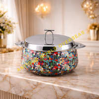 Casserole en acier inoxydable doré, isolée, durable, antiadhésive, avec motif mosaïque, bol de service, couvercle, forme bombée