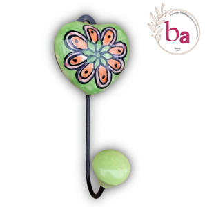 Perles Art peint à la main fleur verte céramique coeur carrelage multifonctionnel mural manteau crochet porte-clés cintre - Product Image 1