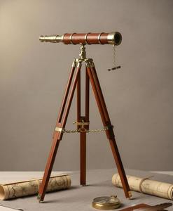 Telescopio Antiguo de Metal y Madera, Instrumento Óptico Decorativo Náutico Marítimo Clásico para Coleccionistas - Product Image 1
