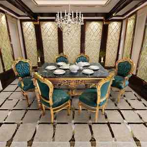 Ensemble de table à manger de luxe écologique 6 pièces en bois massif royal avec 6 chaises dorées, durable pour ferme, villa, hôtel, appartement - Product Image 1