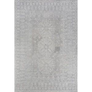 Tapis Imara en laine et viscose tufté à la main, gris et noir, motif médaillon, rectangulaire, rayé, pour la maison, le couloir, la chambre, le chevet, 3D Tra-13391 - Product Image 1