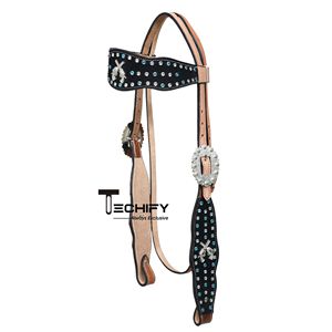 Headstall en cuir noir Western Horse Trail Barrel Racing Bridle Fringe Poitrine Collier Plaque Tack Set au meilleur prix - Product Image 4