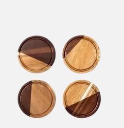 <b>Set</b> 4 ELEGANT DESIGNS Wooden <b>Coasters</b> <b>Holder</b> Brown Square Design Durable Eco-Friendly for Kitchenware Dining Tables - Product Image 2