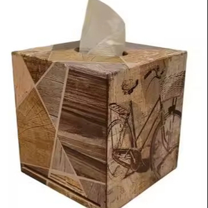 กล่องใส่กระดาษทิชชูไม้ขายส่ง พร้อมสติกเกอร์ลายพิมพ์ สำหรับวางบนโต๊ะ ราคาถูก - Product Image 1