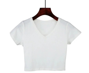 Camiseta corta con gráfico de logotipo personalizado para mujer, camiseta negra para mujer, ropa Oem, Camiseta con cuello en V para mujer, envío DDP - Product Image 4