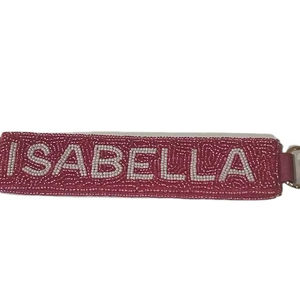 Llavero de cuentas rosa y verde colorido con detalles bordados para niñas de India - Product Image 3