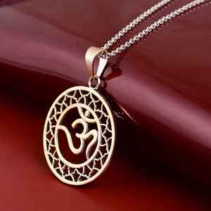 Trendy Tarnish Free 14K chapado en oro y plata esterlina ohm latón sólido meditación colgante collar Om collar - Product Image 6