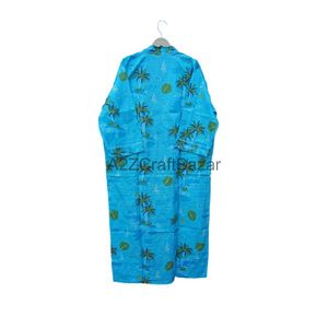 Bata Ligera Boho Hecha a Mano en India, Kimono de Algodón con Estampado Floral hasta la Rodilla, Bata de Algodón Suave con Estampado en Bloques - Product Image 6