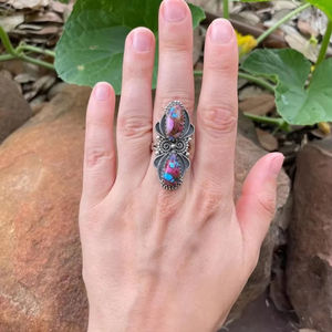 Anillo de Dalia Rosa Anillo de piedras preciosas hecho a mano floral de Plata de Ley 925 Anillo americano del sudoeste Anillo de estilo bohemio - Product Image 3