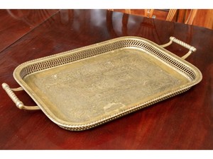 Plateau de service en aluminium fait à la main avec finition cuivre, lavable au lave-vaisselle, design classique pour les fêtes, plateau décoratif de table, nourriture - Product Image 2