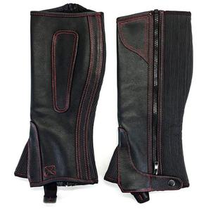 Leather <b>Riding</b> Half <b>Chaps</b> with Red Stitching and Zipper Closure for Horseback <b>Riding</b> - Product Image 5