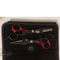 Ensemble de ciseaux professionnels pour couper les cheveux avec peigne |   Kit de ciseaux à effiler pour barbier |   Outils de salon à manche noir et rouge