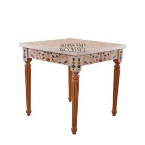 Mesa Auxiliar Cuadrada de Madera Blanca de Lujo con Arte Floral Pintado a Mano y Patas Acanaladas Clásicas para una Decoración Elegante en el Rincón del Hogar - Product Image 4