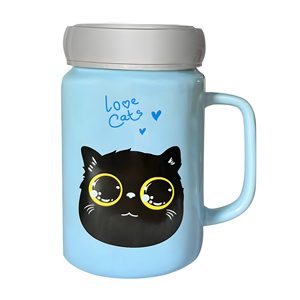 Taza de Cerámica Moderna con Tapa Metálica y Diseño de Gatito con Espejo, Ideal para Regalos del Día del Padre, Oktoberfest, Jubilaciones y Cafeterías - Product Image 2