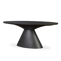 Table de salle à manger de cuisine à domicile, nouvelle et tendance, en bois de manguier massif, finition mate, couleur noire, surface lisse, forme ovale, base conique