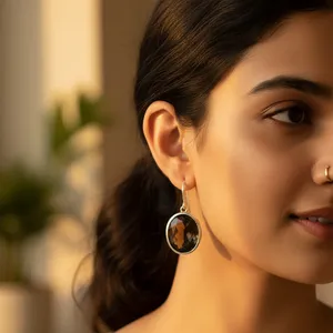 Boucles d'oreilles pendantes en argent 925 avec quartz fumé pour femmes, style vintage avec diamant taille poire, bijoux tendance en or blanc et jaune - Product Image 3