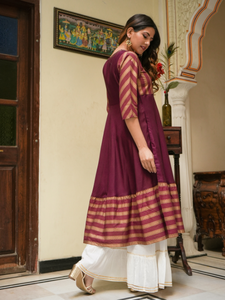 Kurti Anarkali de rayón con estampado de rayas para mujer, elegante para uso diario, tela suave, ajuste cómodo, atuendo tradicional indio con estilo. - Product Image 5