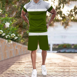 Vêtements de sport 2 pièces à la mode pour hommes, coupe ajustée, vêtements de sport respirants pour la salle de sport et l'extérieur, short et chemise tricotés en gros, collection automne - Product Image 3