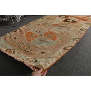 Tapis Bohème Vintage en Laine Turque 3.8ft X 11.6ft Orange Beige Patchwork Design Style Classique pour Entrée Couloir Latex Matériel - Product Image 5