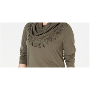 Maglione Casual da Donna Style & Co con Collo a Cappuccio e Frange, Traspirante, Verde Oliva, XL, Lavorato a Maglia con Decorazione a Nappine per l'Autunno - Product Image 2