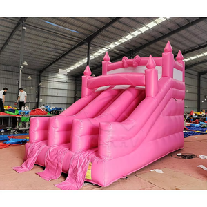 Kids Macaron Pink <b>Inflatable</b> Trampoline Jumping Castle Combo Heavy Duty PVC Outdoor Party Bouncer Slide Easy Installation - Product Image 1