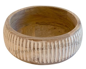 Cuenco grande tallado floral blanco quemado de madera de mango macizo hecho a mano para exhibición elegante y servicio directo de fábrica al por mayor - Product Image 6