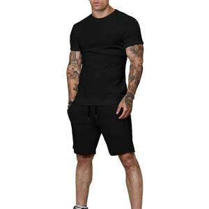 เซ็ตเสื้อยืดและกางเกงขาสั้นสำหรับผู้ชายทรงหลวมสีพื้นผ้าโพลีเอสเตอร์เนื้อนุ่มใส่ฤดูร้อน - Product Image 4