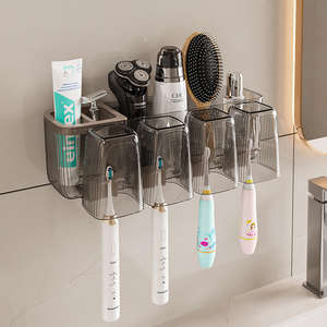 Moderno Soporte de Pared para Baño de Plástico para Cepillos de Dientes y Pasta Dental, con Dos Vasos, Caja de Almacenamiento, Duradero, Fácil de Limpiar, Organizador - Product Image 2