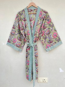 ชุดนอนกิโมโนผ้าฝ้ายสไตล์อินเดียสำหรับเป็นของขวัญขนาดเดียวสำหรับใส่ในฤดูร้อนชุดคลุมชุดนอนพิมพ์ลายดอกไม้และนกสำหรับใส่ในฤดูร้อน - Product Image 2