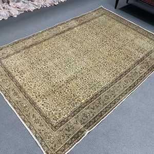 4.9x7.2 ft Turkish Rug, Vintage Area Rug, <b>Brown</b> Beige Solid <b>Wool</b> Rug - Product Image 5