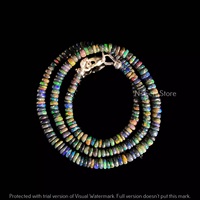 Collier unisexe élégant en perles d'opale de feu éthiopienne noire naturelle, perles de pierres précieuses lisses et non montées, bijoux