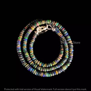 สร้อยคอลูกปัดโอปอลเอธิโอเปียสีดำธรรมชาติ925เงินสเตอร์ลิงโอปอลลูกปัดอัญมณีหลวมเรียบเครื่องประดับสร้อยคอ - Product Image 2