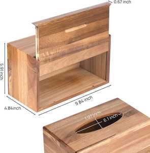 Couvercle de boîte à mouchoirs rectangulaire en bois d'acacia pour la maison, le bureau, la cuisine et la salle de bain. - Product Image 3