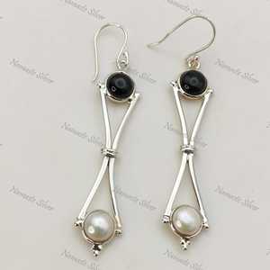 <b>Black</b> Onyx Pearl <b>Earrings</b>, Sterling Silver <b>Dangle</b>, Handmade Jewelry - Product Image 5