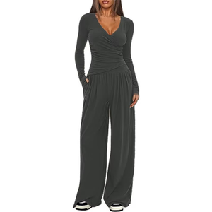 Conjunto de Pantalones Cortos Anchos Bordados Sólidos Otoño Invierno 2025, Ropa Deportiva de Manga Larga para Mujer, Multiusos, para Ir al Trabajo, Popular - Product Image 3