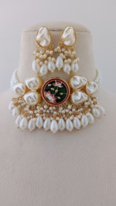 Ensemble de collier en nacre fait main Meenakari fusion moderne Design unique Laiton lourd Design personnalisé - Product Image 4