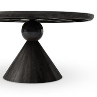 Mesa de Comedor de Diseño Escultural Negra con Atractiva Bola de Mármol Redonda en el Centro y Tapa Redonda, Nueva Mesa de Comedor Moderna de Madera