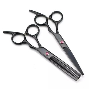 Tesoura de cabeleireiro profissional, 6.0 polegadas, preta, para cabeleireiros, aço japonês 440c, barbeiro, tesoura desfiadeira para cortar cabelo