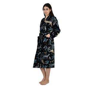 Unisex Luxury Velvet House Robe <b>Kimono</b> Woven Mid Night Black Jungle Quirky Reversible <b>Silk</b> Lined <b>Jacket</b> Soft ODM Loungewear - Product Image 5
