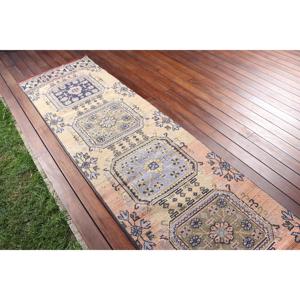 Alfombra Turca Vintage de Lana Azul, 2.5x10.8 pies (76x330 cm) - Product Image 3
