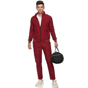 Ensemble de survêtement rouge pour homme, fermeture éclair intégrale, vêtements de sport décontractés, polyester respirant, motif à motifs, poches latérales, autres coupes, vêtements d'hiver - Product Image 1