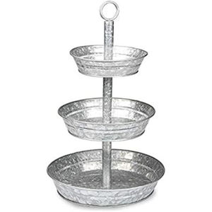 Vintage Galvanized Metal <b>3</b> <b>Tier</b> Serving Tray <b>Stand</b> Farmhouse Style Dessert And Cupcake Display For Indoor Outdoor Use - Product Image 2